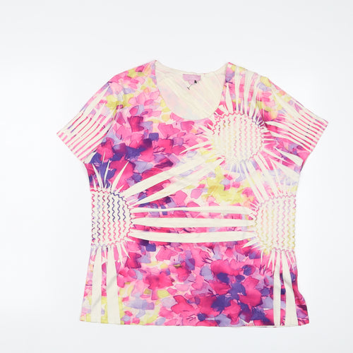 Sarah Hamilton Womens Pink Floral Polyester Basic T-Shirt Size M Crew Neck - Pleated