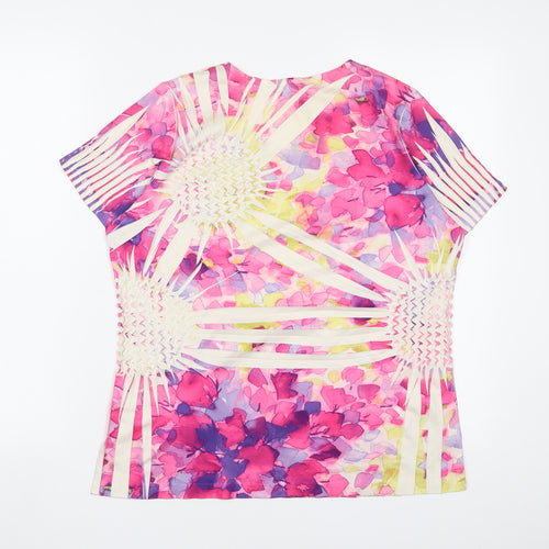 Sarah Hamilton Womens Pink Floral Polyester Basic T-Shirt Size M Crew Neck - Pleated