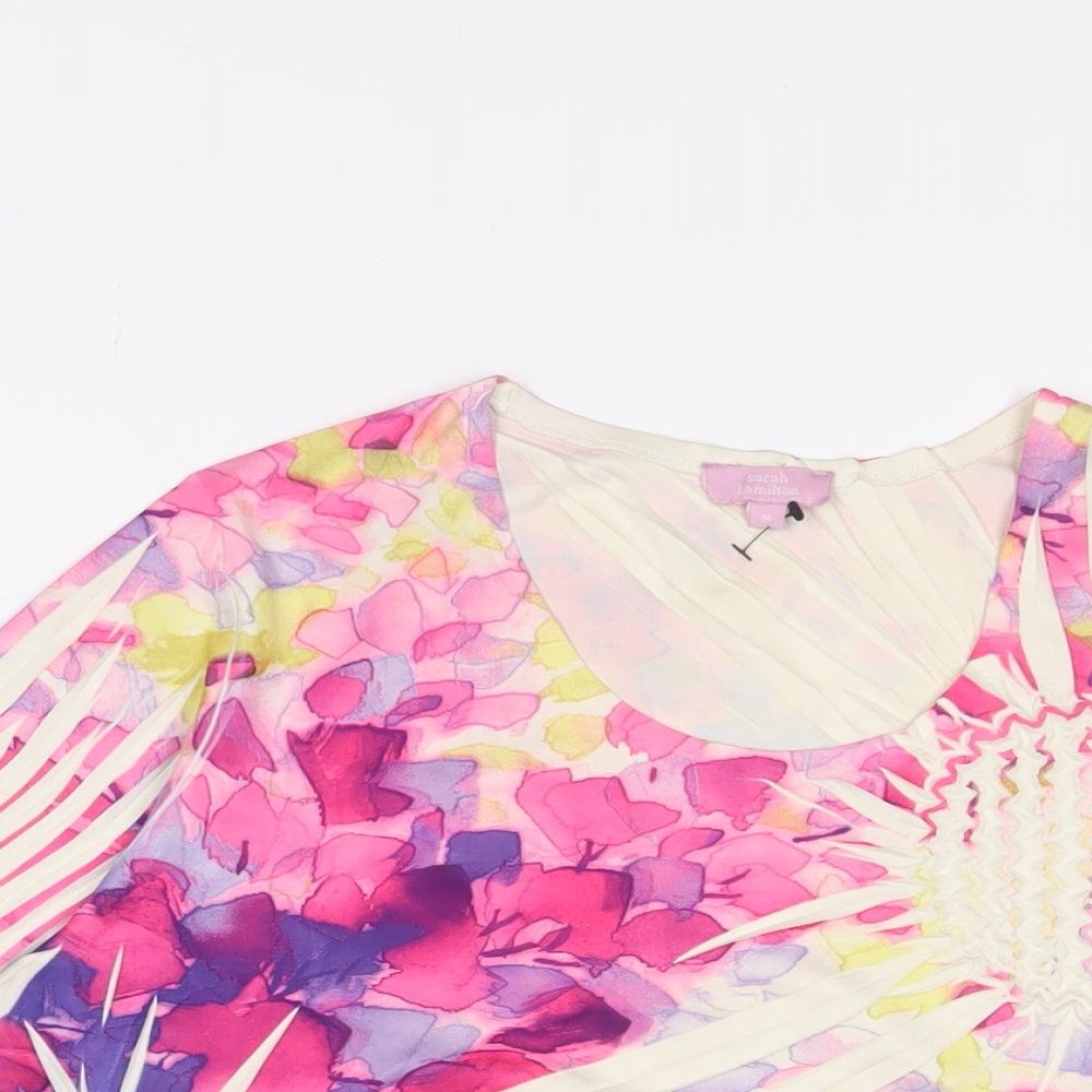 Sarah Hamilton Womens Pink Floral Polyester Basic T-Shirt Size M Crew Neck - Pleated