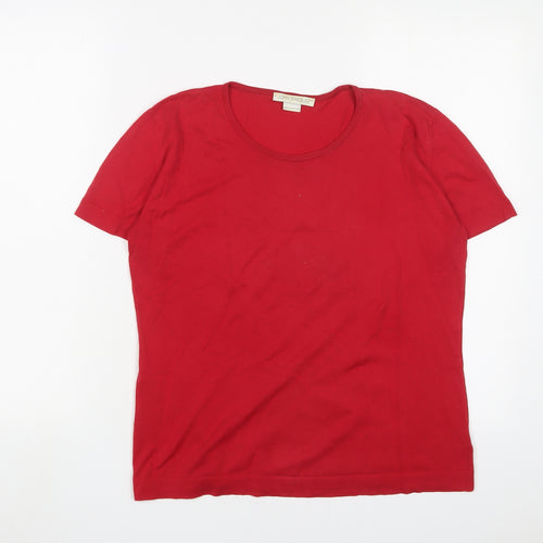 John Smedley Womens Red Cotton Basic T-Shirt Size L Crew Neck