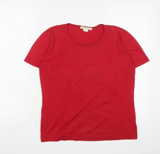 John Smedley Womens Red Cotton Basic T-Shirt Size L Crew Neck