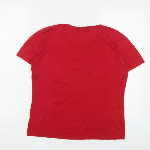John Smedley Womens Red Cotton Basic T-Shirt Size L Crew Neck