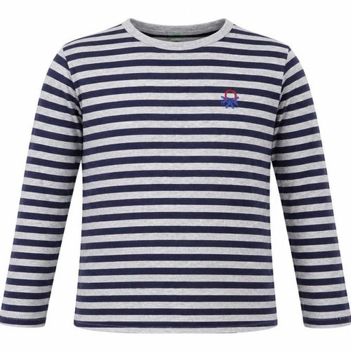 United Colors of Benetton Boys Gold Striped Cotton Basic Casual Size 11-12 Years Crew Neck Pullover - Logo, Embroidered