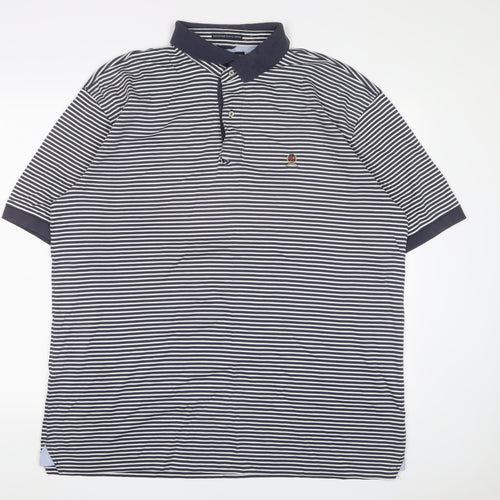 Tommy Hilfiger Mens Blue Striped Cotton Polo Size XL Collared Button - Logo, Embroidered