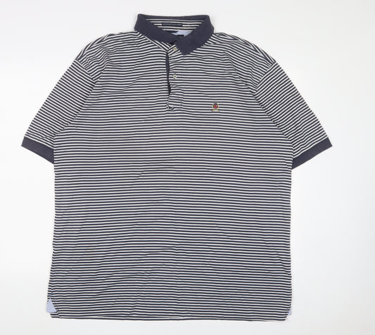 Tommy Hilfiger Mens Blue Striped Cotton Polo Size XL Collared Button - Logo, Embroidered