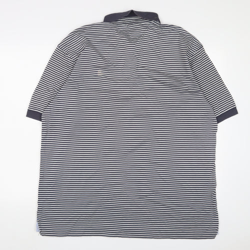 Tommy Hilfiger Mens Blue Striped Cotton Polo Size XL Collared Button - Logo, Embroidered