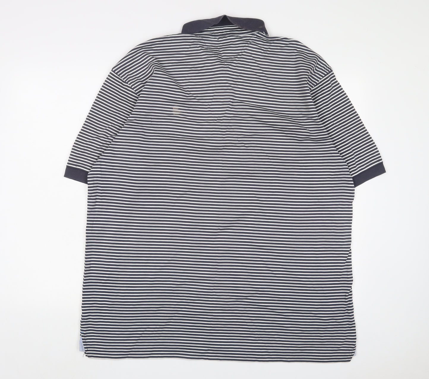 Tommy Hilfiger Mens Blue Striped Cotton Polo Size XL Collared Button - Logo, Embroidered