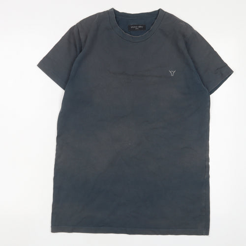 Stone Valley Mens Blue Cotton T-Shirt Size S Crew Neck - Logo, Embroidered