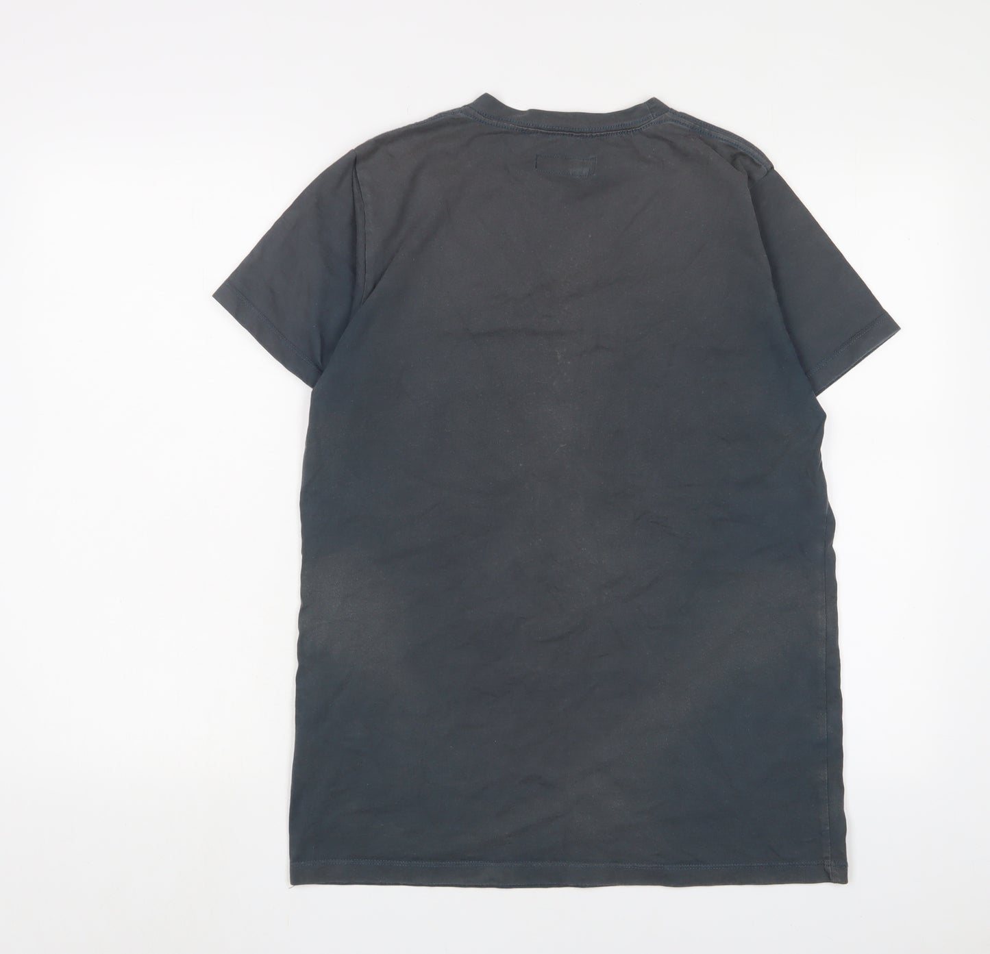 Stone Valley Mens Blue Cotton T-Shirt Size S Crew Neck - Logo, Embroidered