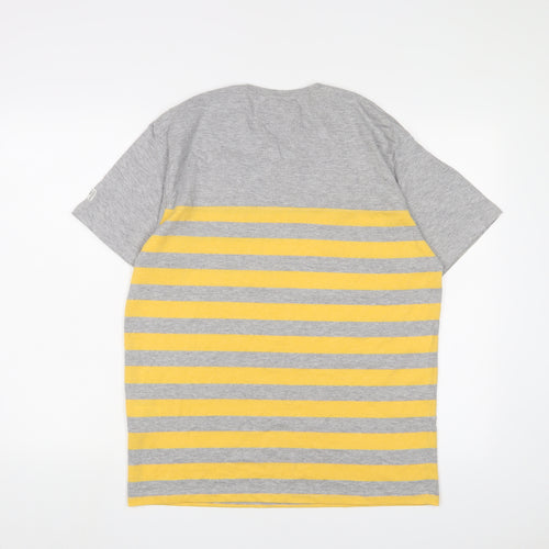 Tokyo Tigers Womens Grey Striped Cotton Basic T-Shirt Size L Crew Neck - Embroidered