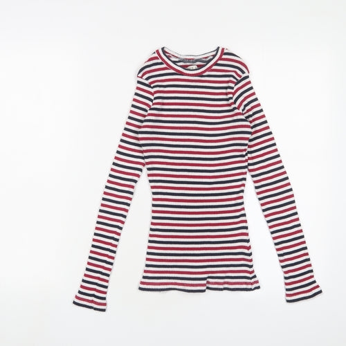 Brave Soul Womens Multicoloured Crew Neck Striped Cotton Pullover Jumper Size M - Stretch