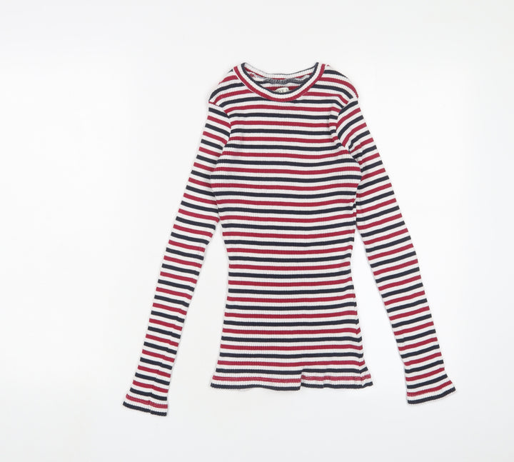Brave Soul Womens Multicoloured Crew Neck Striped Cotton Pullover Jumper Size M - Stretch