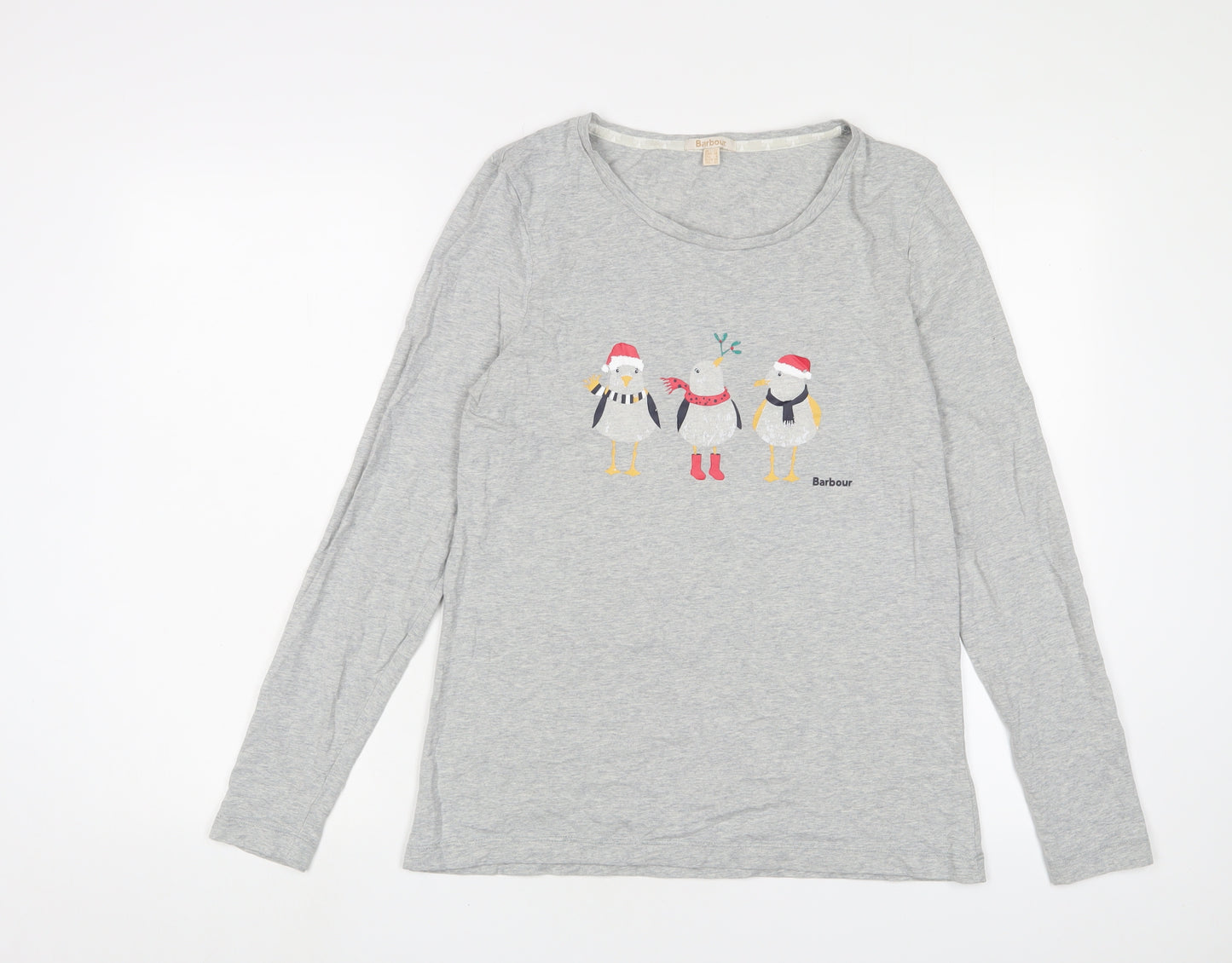 Barbour Womens Grey Cotton Basic T-Shirt Size 12 Crew Neck - Christmas