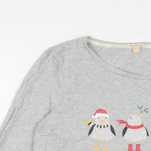 Barbour Womens Grey Cotton Basic T-Shirt Size 12 Crew Neck - Christmas
