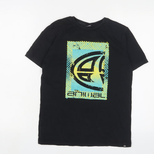 Animal Boys Black Cotton Basic T-Shirt Size 11-12 Years Crew Neck Pullover - Logo