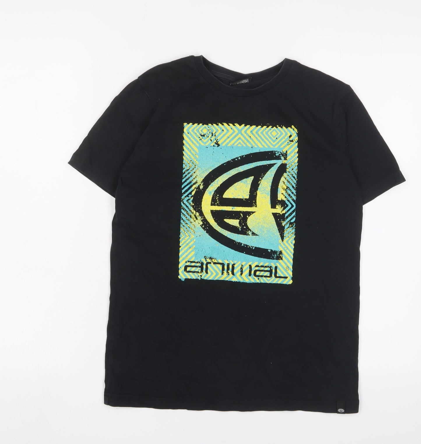 Animal Boys Black Cotton Basic T-Shirt Size 11-12 Years Crew Neck Pullover - Logo