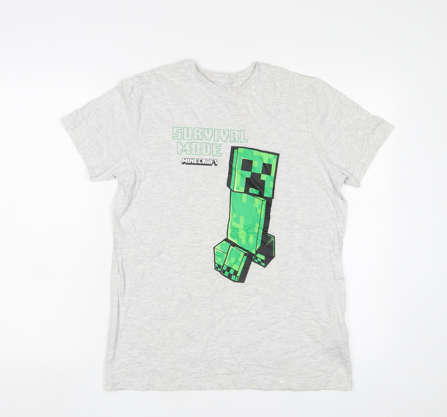 Minecraft Boys Grey Cotton Basic T-Shirt Size 13-14 Years Crew Neck Pullover