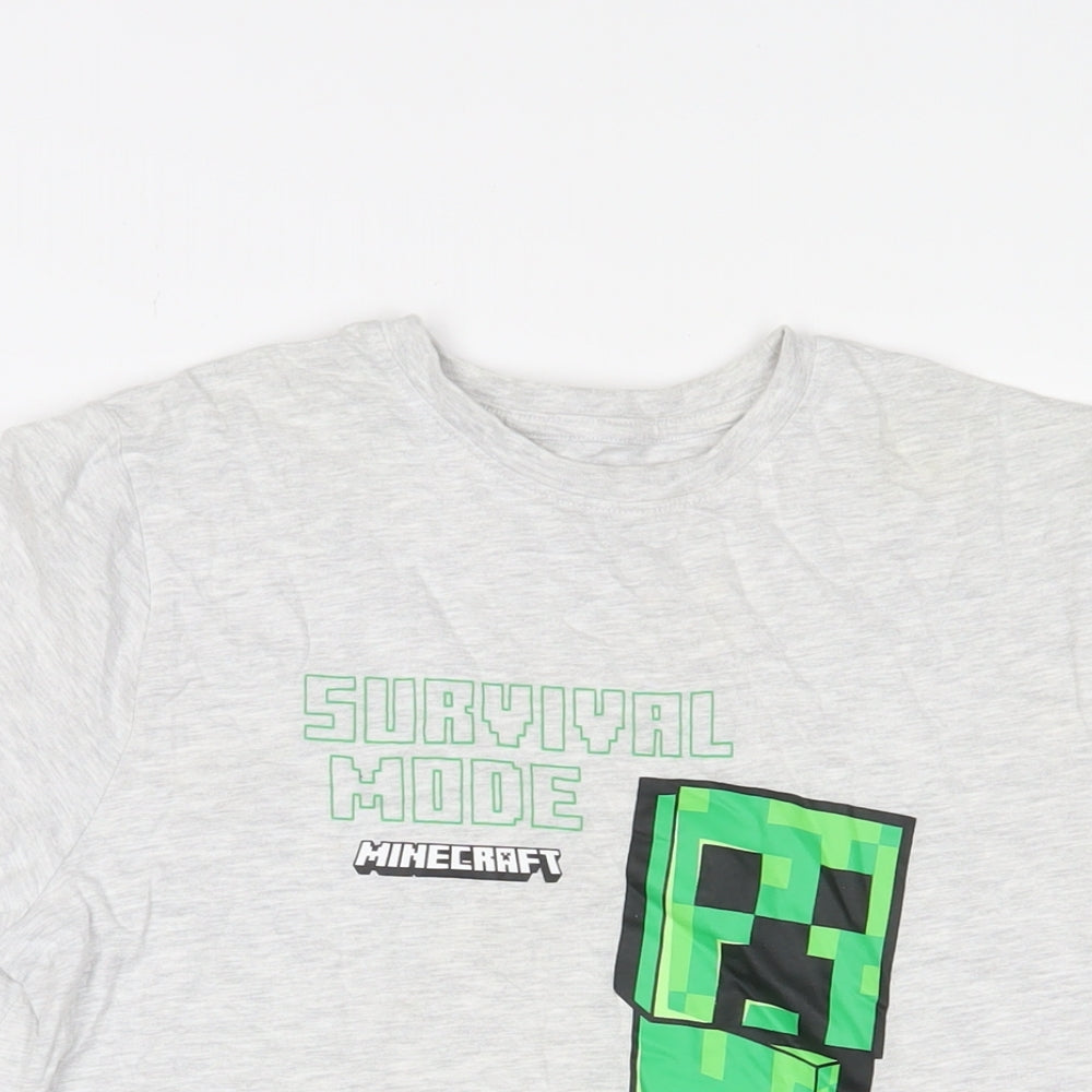 Minecraft Boys Grey Cotton Basic T-Shirt Size 13-14 Years Crew Neck Pullover