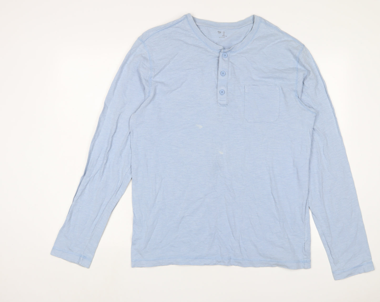 Gap Mens Blue Cotton T-Shirt Size L Henley
