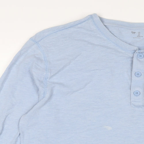 Gap Mens Blue Cotton T-Shirt Size L Henley