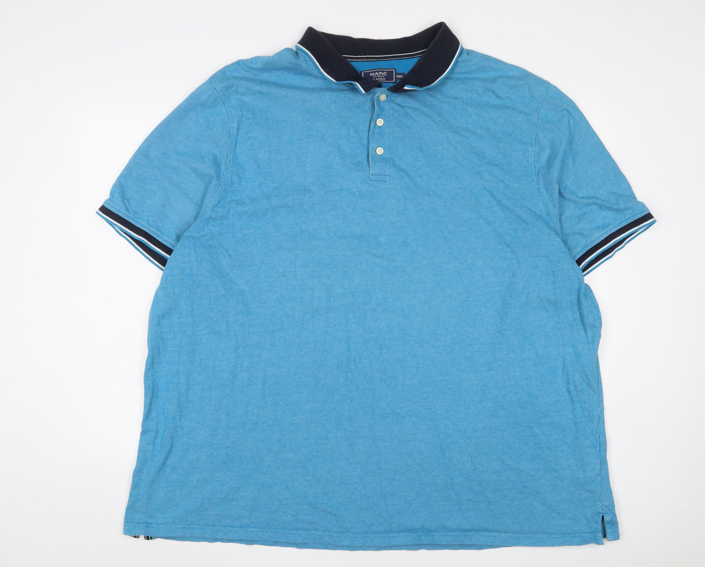 Maine Mens Blue Cotton Polo Size 4XL Collared Button