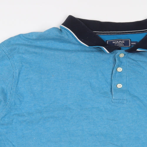 Maine Mens Blue Cotton Polo Size 4XL Collared Button
