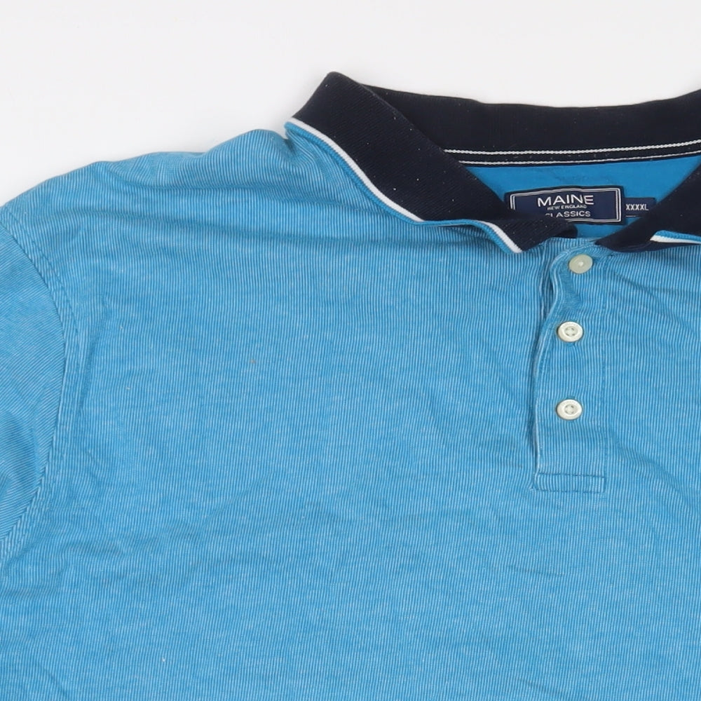 Maine Mens Blue Cotton Polo Size 4XL Collared Button