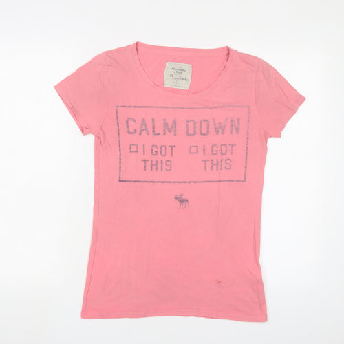 Abercrombie & Fitch Womens Pink Cotton Basic T-Shirt Size S Boat Neck - Calm down, i got this