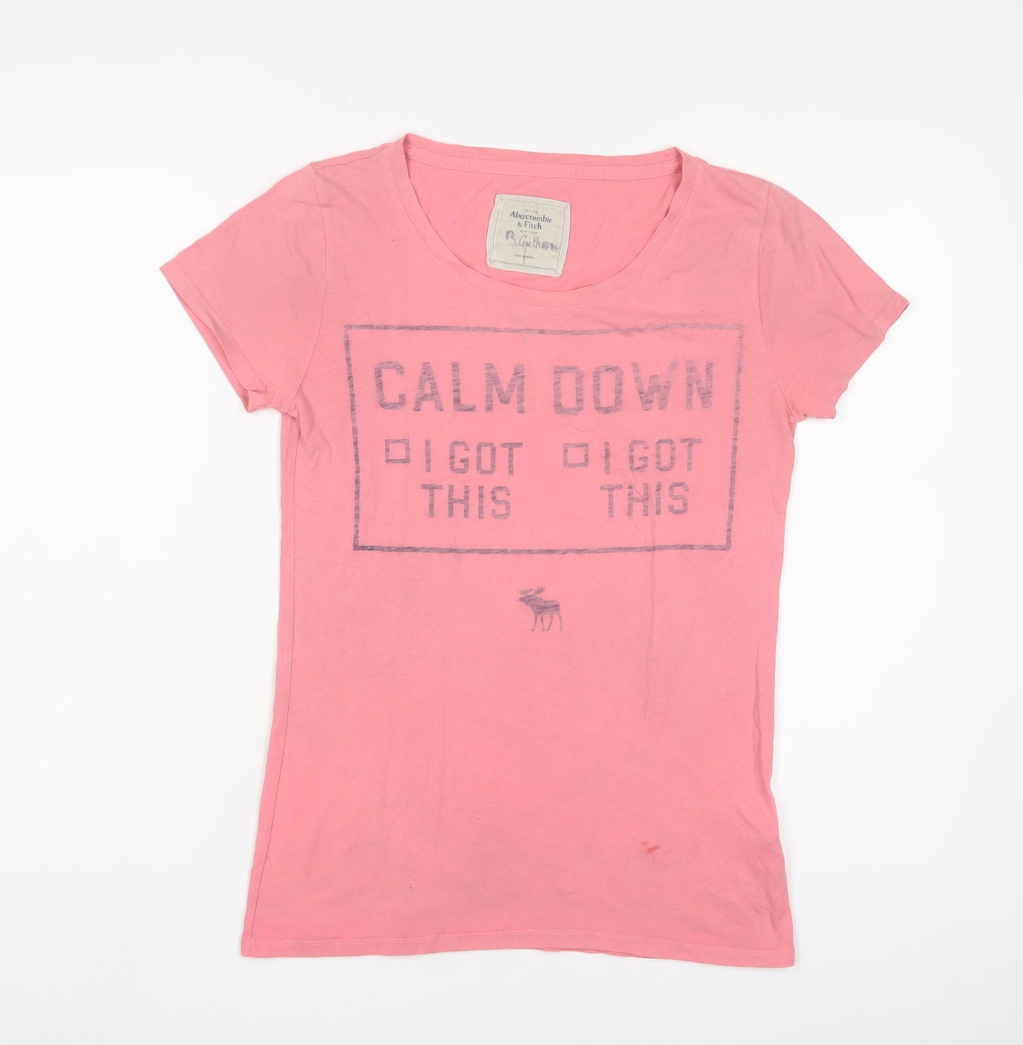 Abercrombie & Fitch Womens Pink Cotton Basic T-Shirt Size S Boat Neck - Calm down, i got this