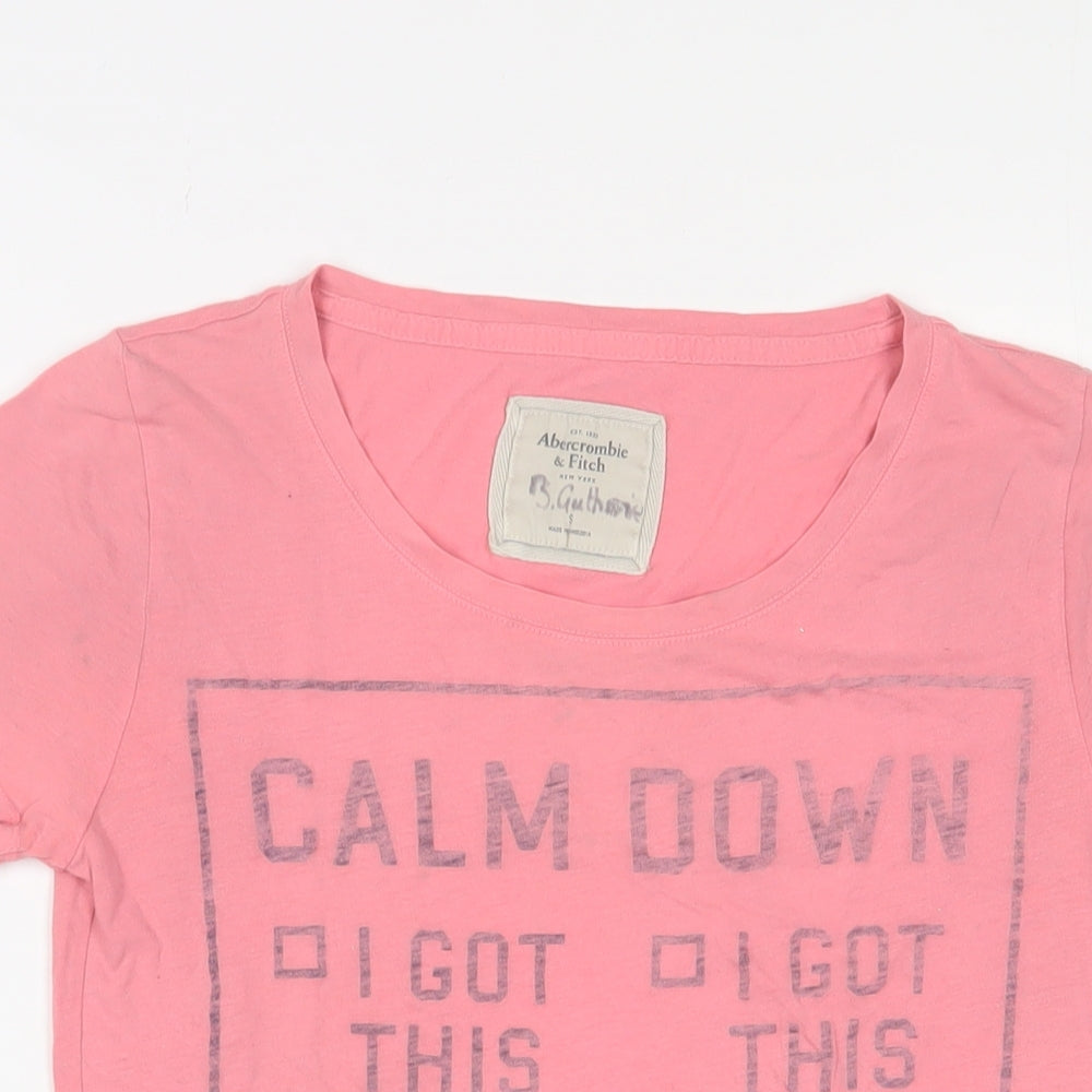 Abercrombie & Fitch Womens Pink Cotton Basic T-Shirt Size S Boat Neck - Calm down, i got this