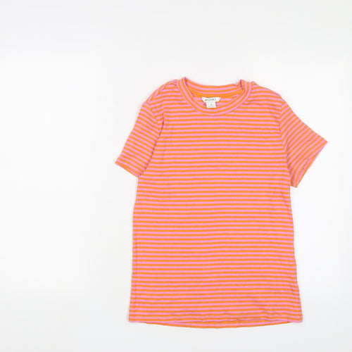 Monki Womens Orange Striped Cotton Basic T-Shirt Size M Crew Neck - Stretch
