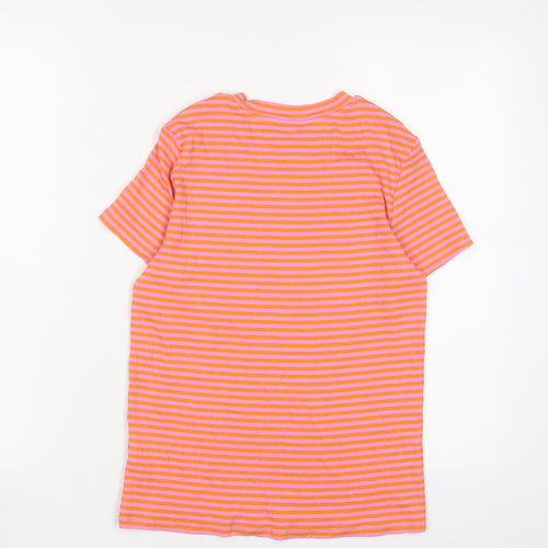 Monki Womens Orange Striped Cotton Basic T-Shirt Size M Crew Neck - Stretch