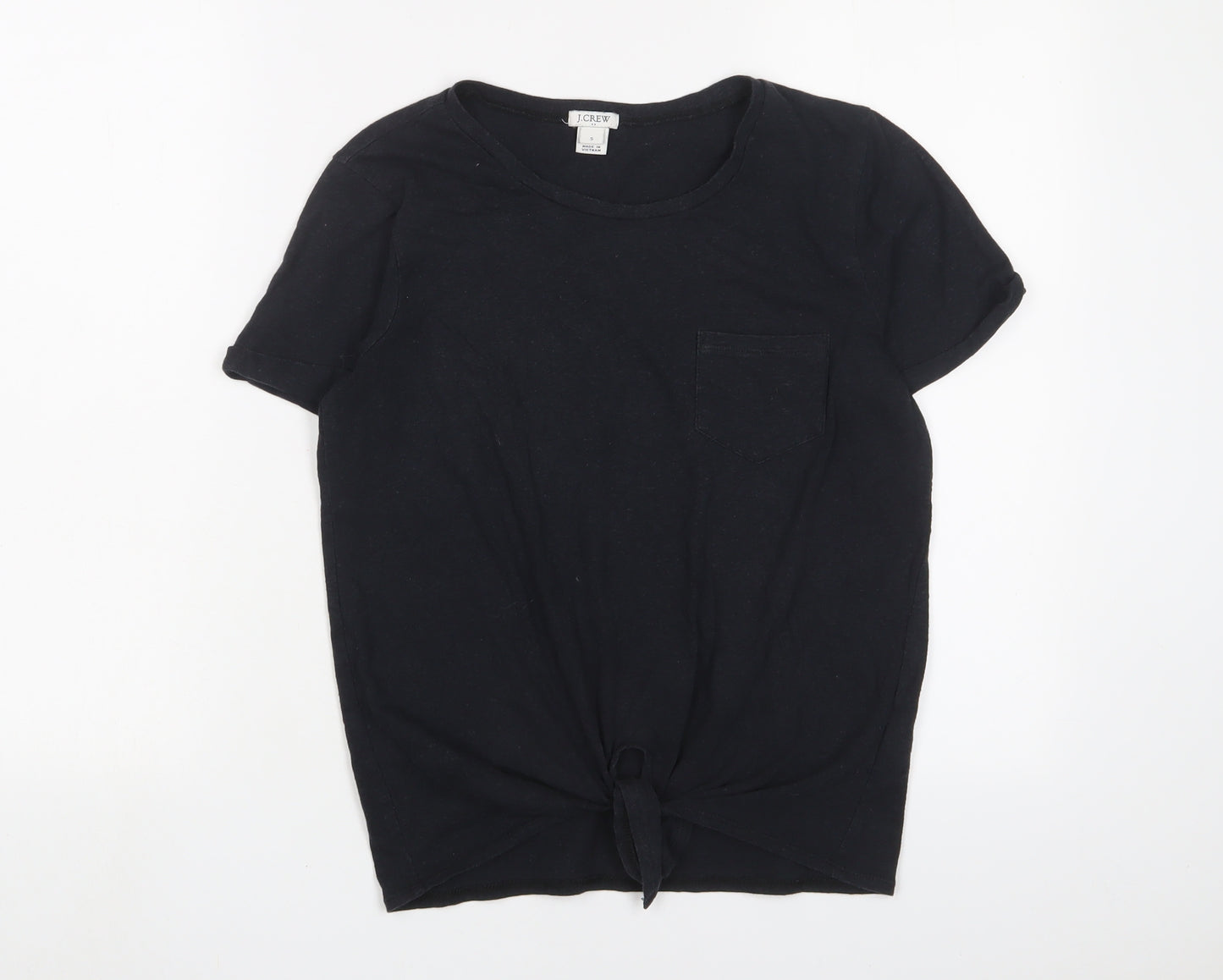 J.CREW Womens Black Cotton Basic T-Shirt Size S Crew Neck - Tie Front