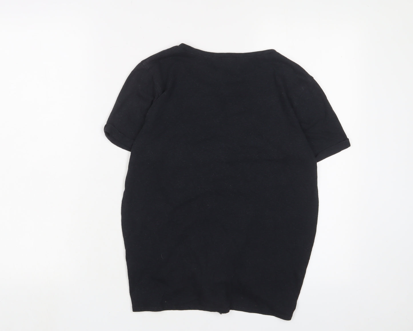 J.CREW Womens Black Cotton Basic T-Shirt Size S Crew Neck - Tie Front