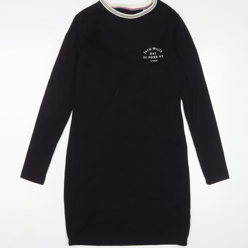 Jack Wills Womens Black Cotton A-Line Size 8 Crew Neck Pullover - Logo, Embroidered