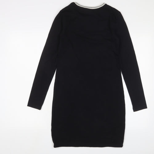 Jack Wills Womens Black Cotton A-Line Size 8 Crew Neck Pullover - Logo, Embroidered