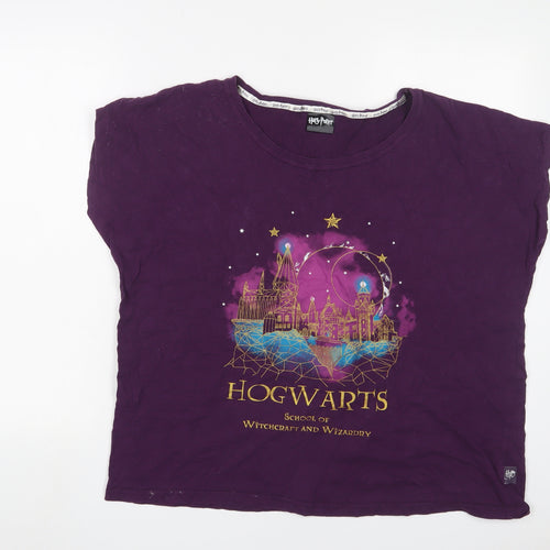 Harry Potter Womens Purple Cotton Basic T-Shirt Size 16 Crew Neck - Hogwarts