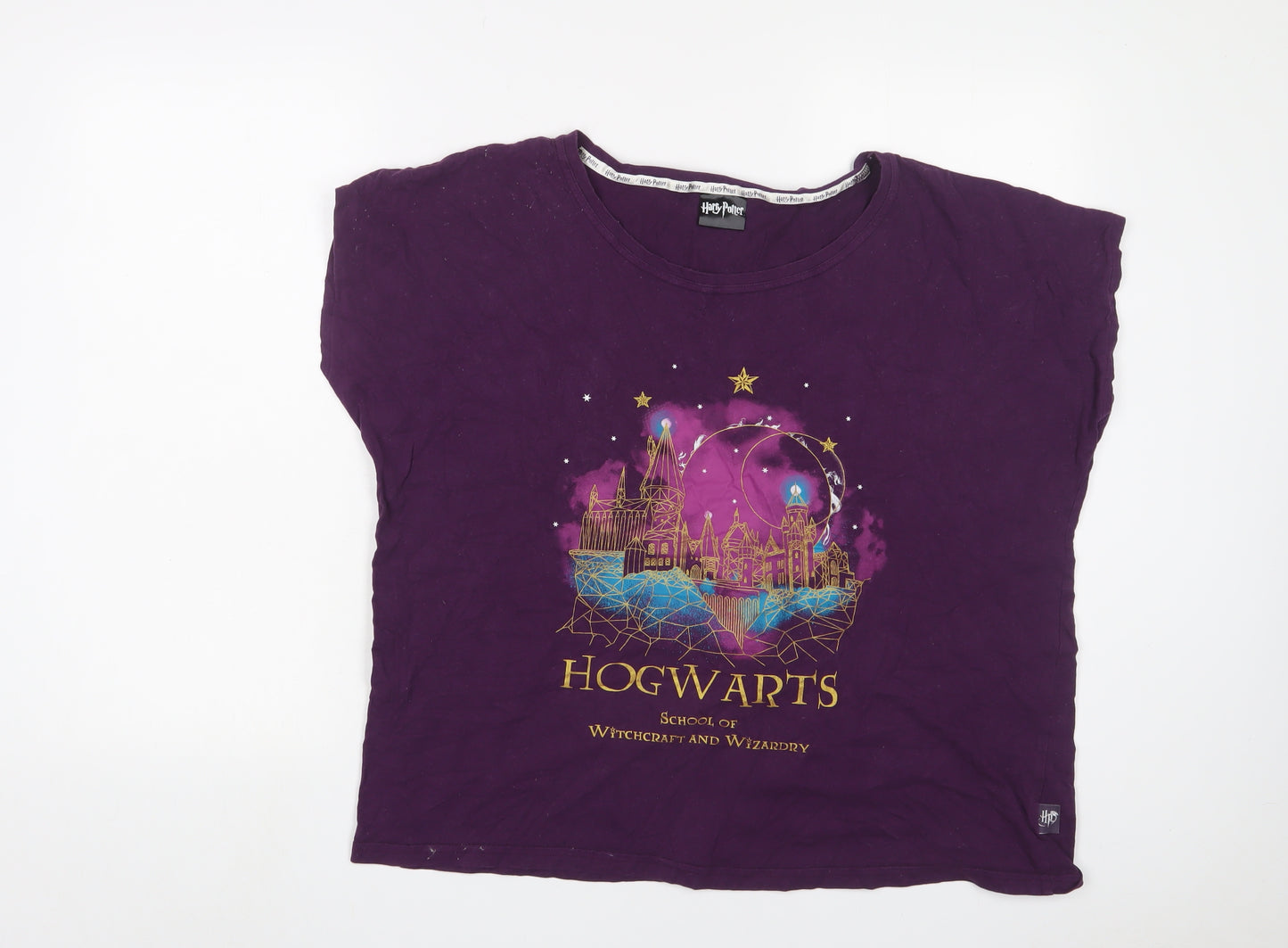 Harry Potter Womens Purple Cotton Basic T-Shirt Size 16 Crew Neck - Hogwarts