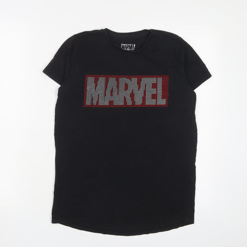 Marvel Boys Black Cotton Basic T-Shirt Size 11-12 Years Crew Neck Pullover