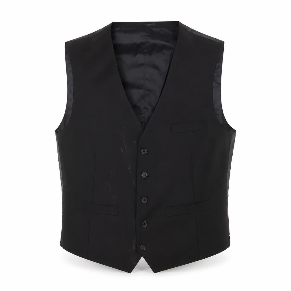 Front view of French Connection men’s blue polyester jacket suit waistcoat, size 42, regular