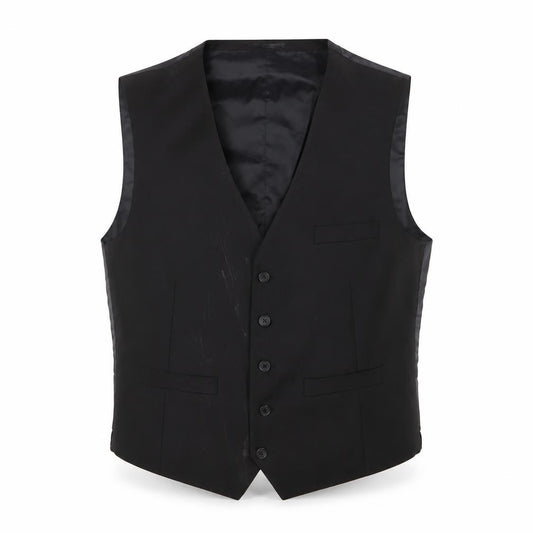 Front view of French Connection men’s blue polyester jacket suit waistcoat, size 42, regular