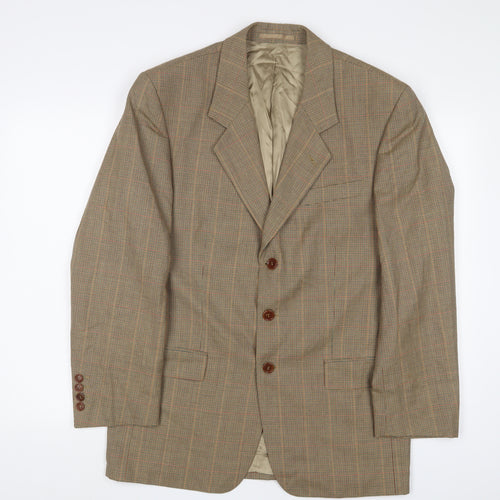 Blazer Mens Brown Plaid Polyester Jacket Suit Jacket Size 38 Regular