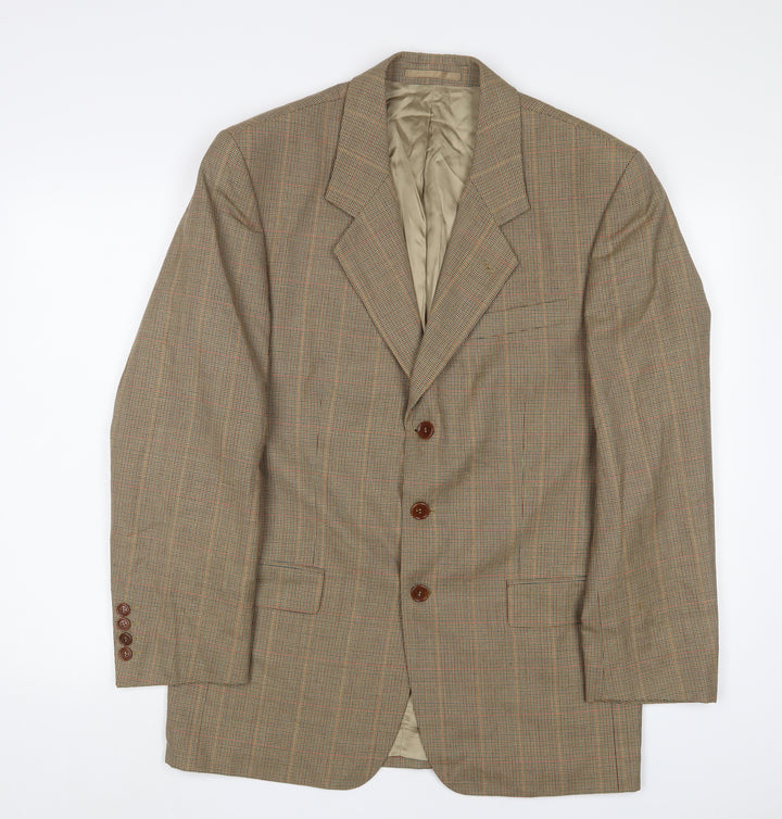Blazer Mens Brown Plaid Polyester Jacket Suit Jacket Size 38 Regular