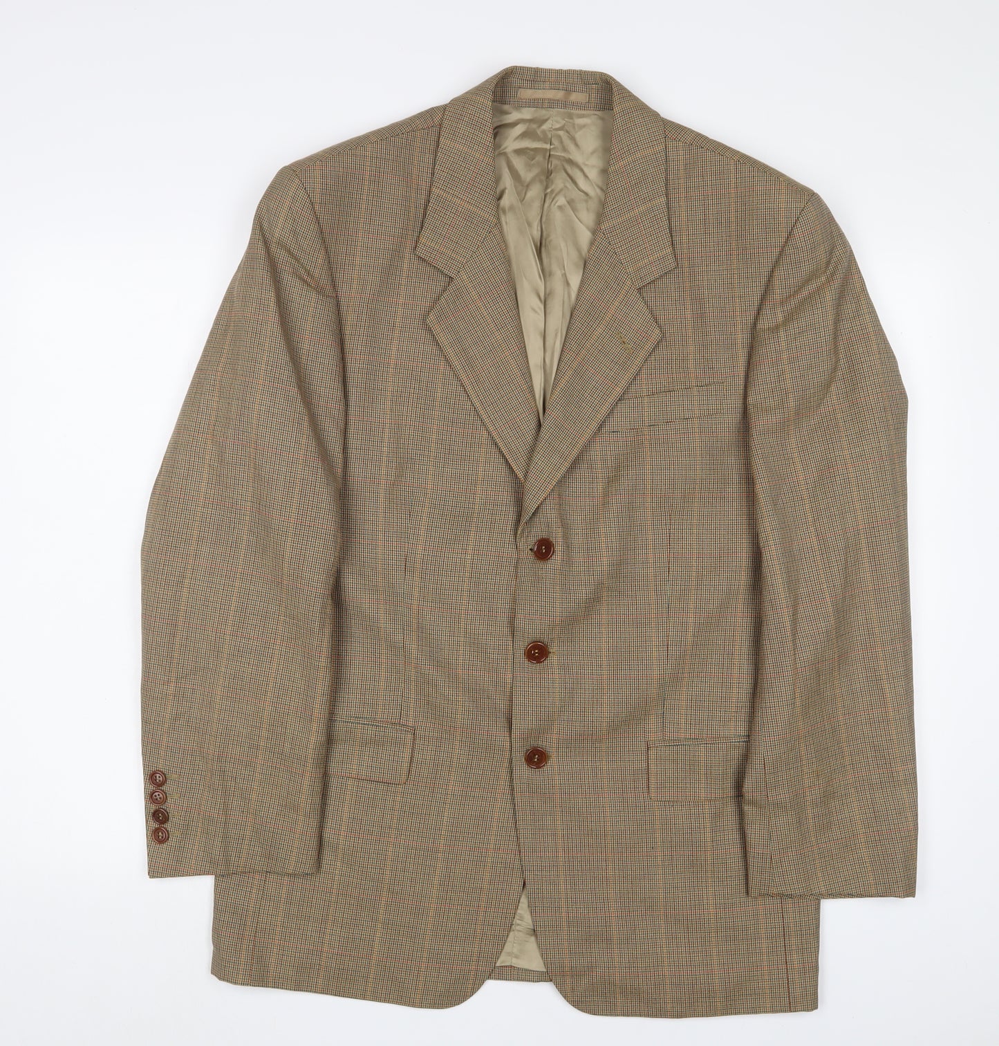 Blazer Mens Brown Plaid Polyester Jacket Suit Jacket Size 38 Regular