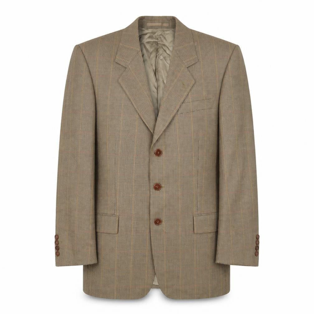 Blazer Mens Brown Plaid Polyester Jacket Suit Jacket Size 38 Regular