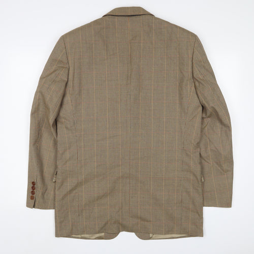Blazer Mens Brown Plaid Polyester Jacket Suit Jacket Size 38 Regular