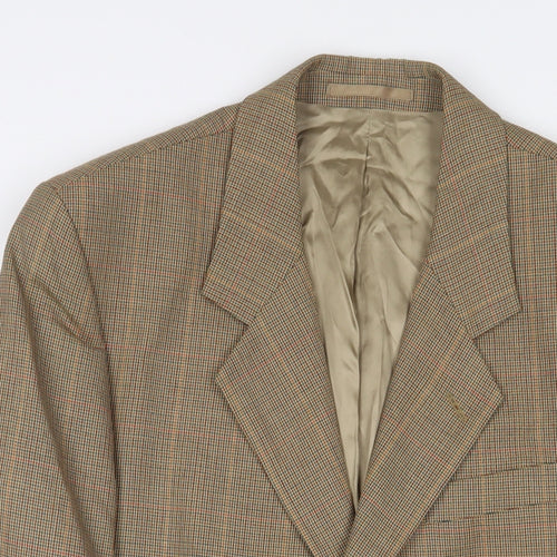Blazer Mens Brown Plaid Polyester Jacket Suit Jacket Size 38 Regular