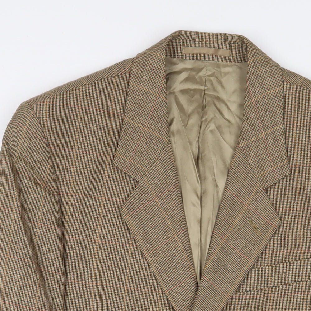 Blazer Mens Brown Plaid Polyester Jacket Suit Jacket Size 38 Regular