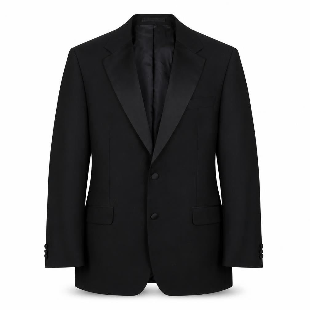 Front view of Scott & Taylor men’s black wool jacket suit jacket, size 40, regular