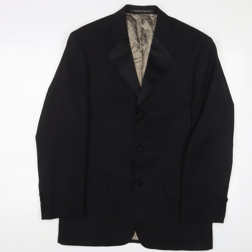 Marks and Spencer Mens Black Wool Jacket Suit Jacket Size 38 Regular